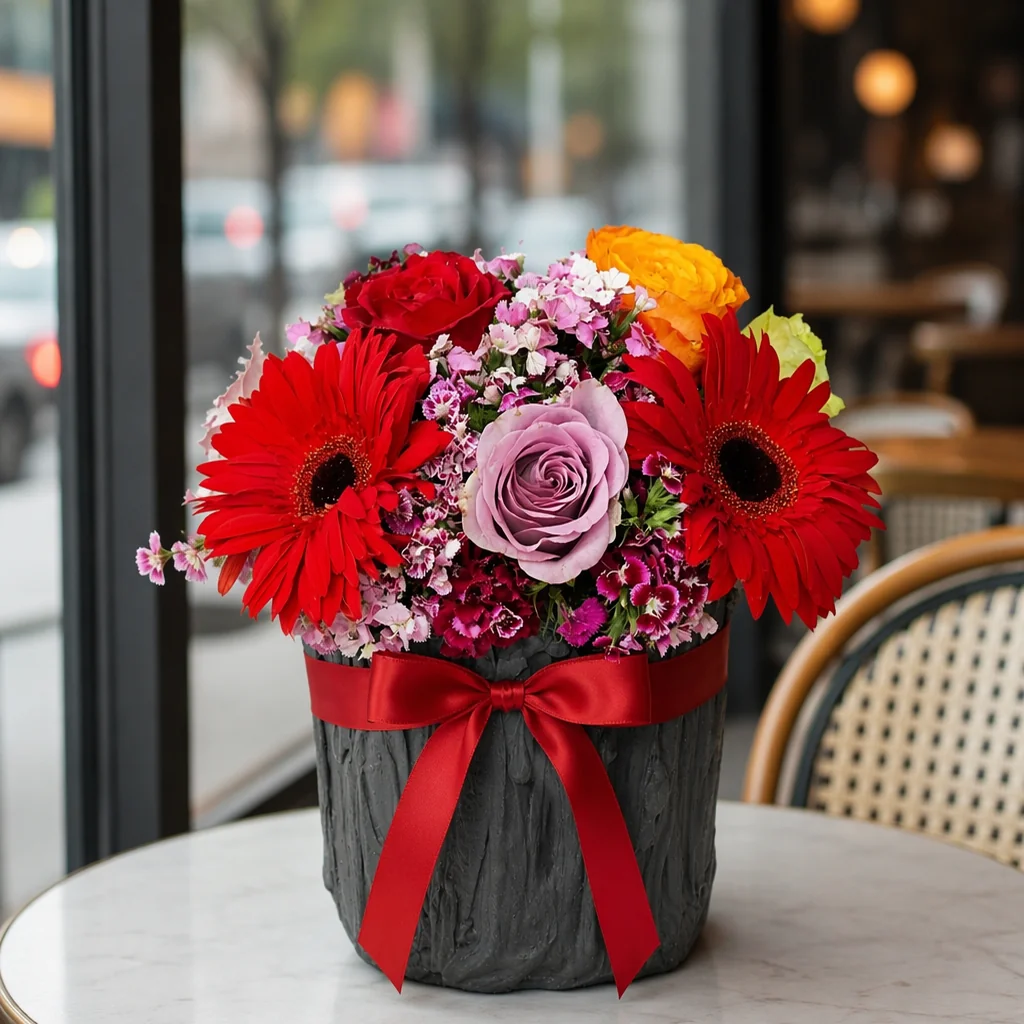 Ateş Kırmızısı Gerbera Aranjmanı — yaşam alanında
