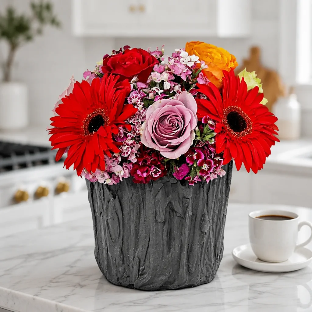 Ateş Kırmızısı Gerbera Aranjmanı — yaşam alanında