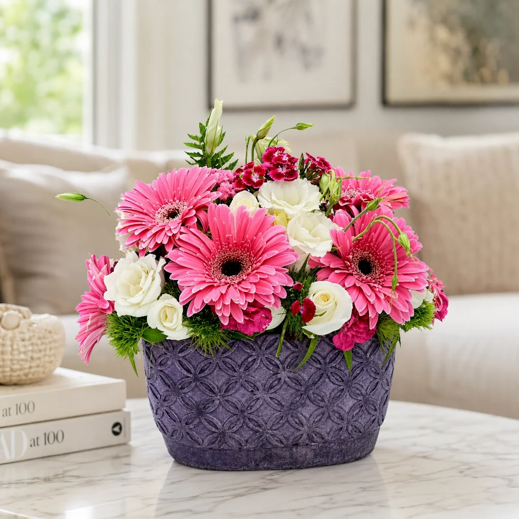 Pembe Düşler Gerbera Aranjmanı — yaşam alanında