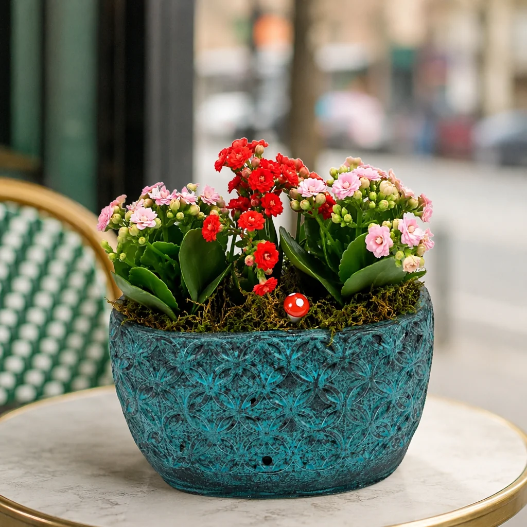 Turkuaz Saksıda Kalanchoe Bahçesi — yaşam alanında
