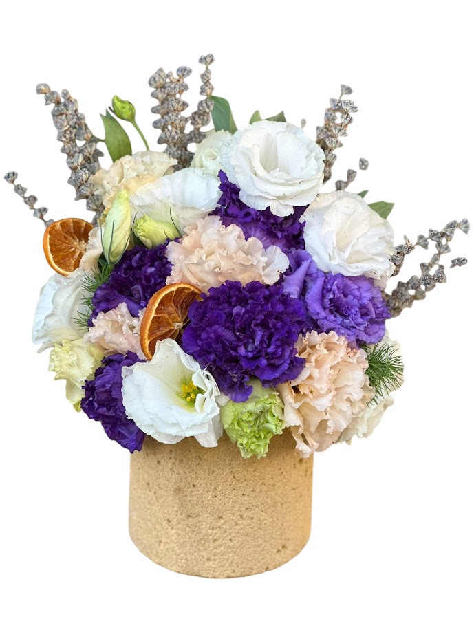 Mor ve Beyaz Lisianthus Aranjman