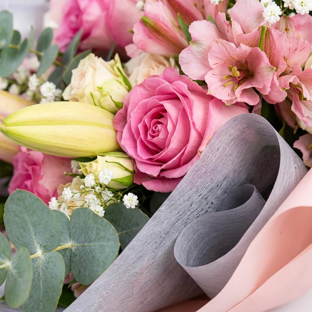 Pembe romantik lilyum buketi, taze kesme çiçeklerden oluşan profesyonel aranjman, İstanbul aynı gün teslimat