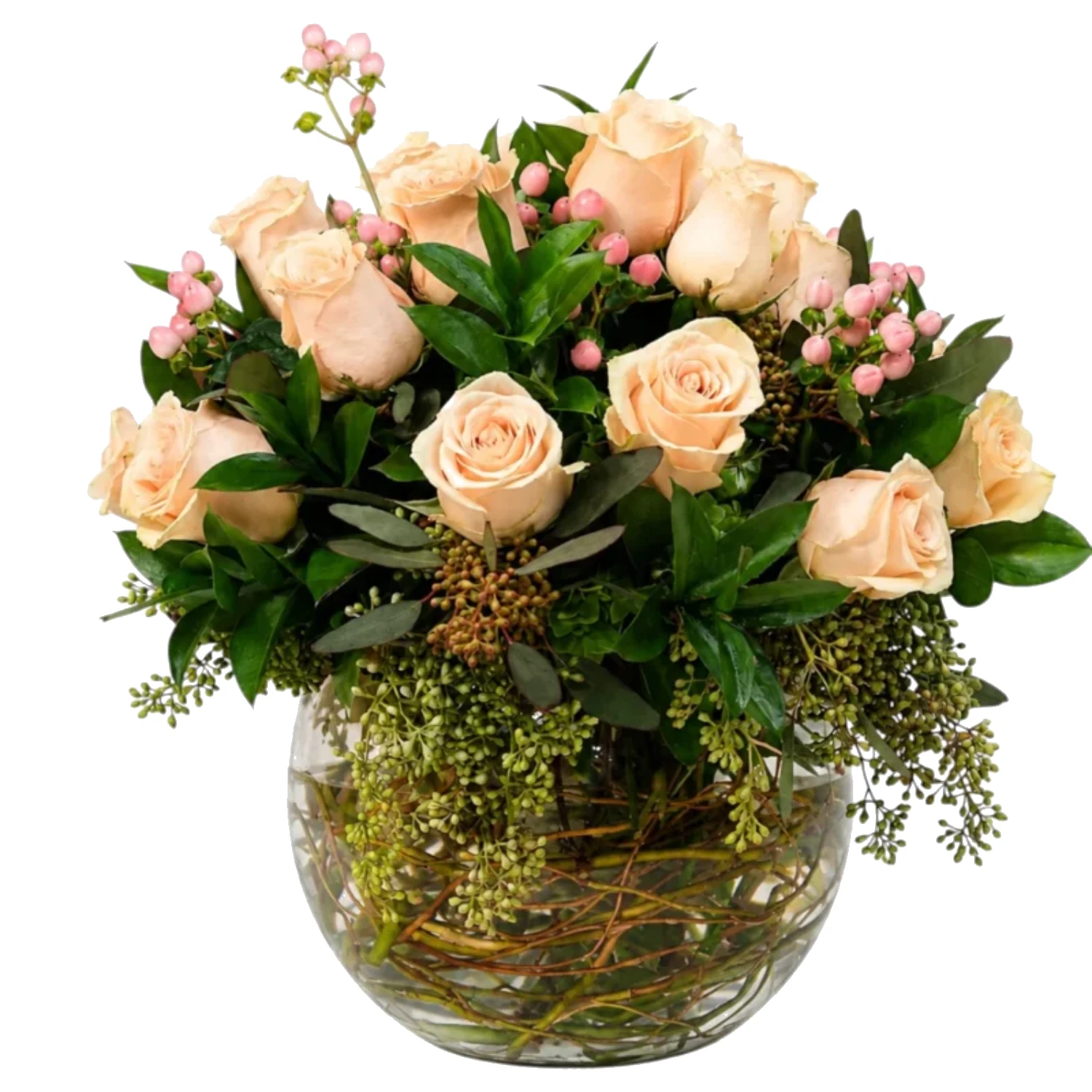 Peach Serenity Fishbowl Vase Arrangement