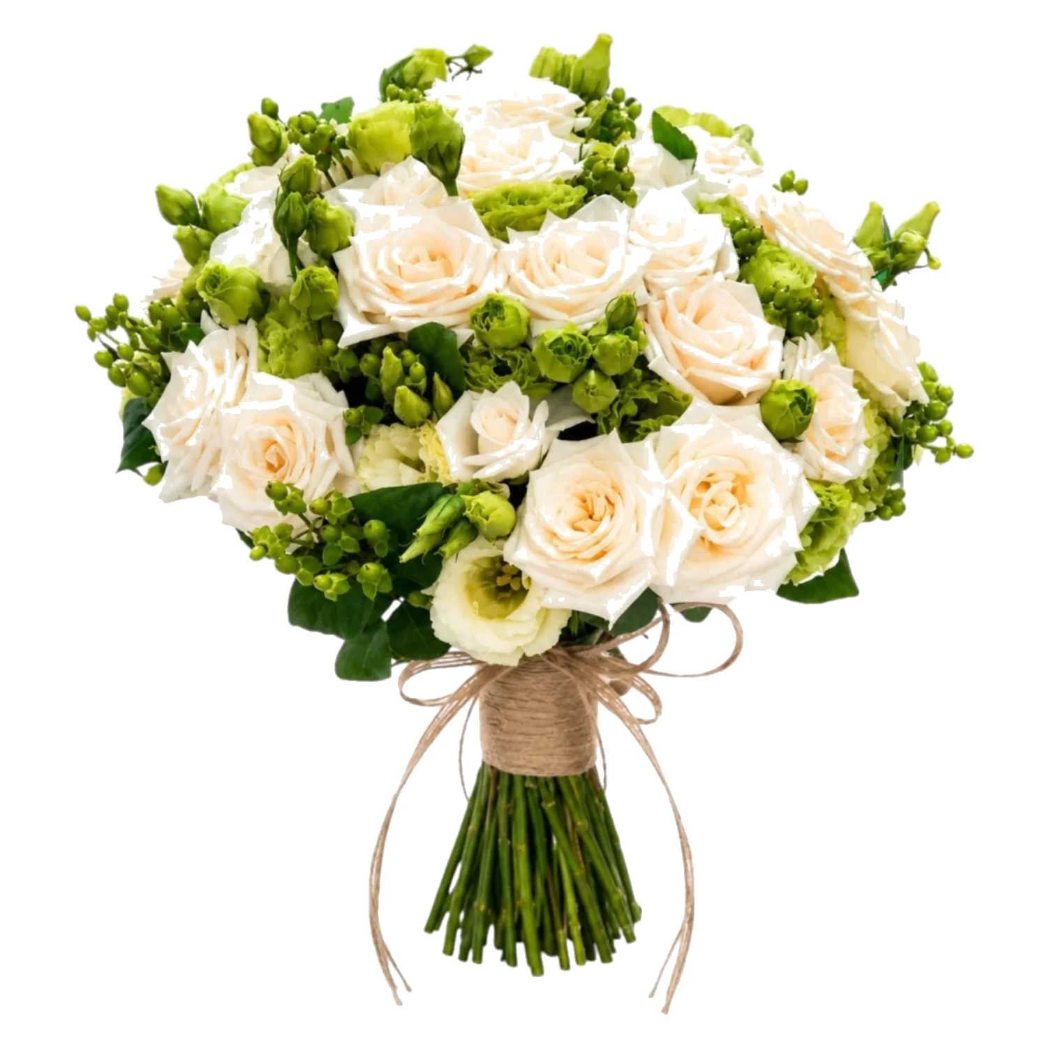 Krem Gül ve Yeşil Lisianthus Buketi
