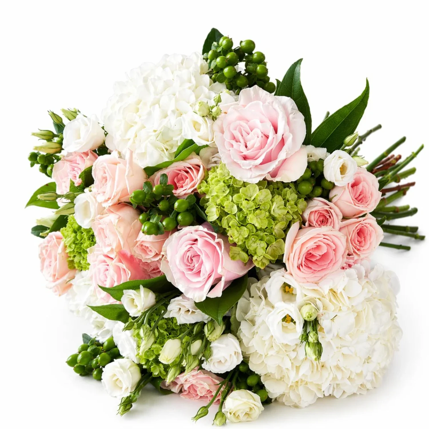 Ortanca, Gül ve Lisianthus El Buketi