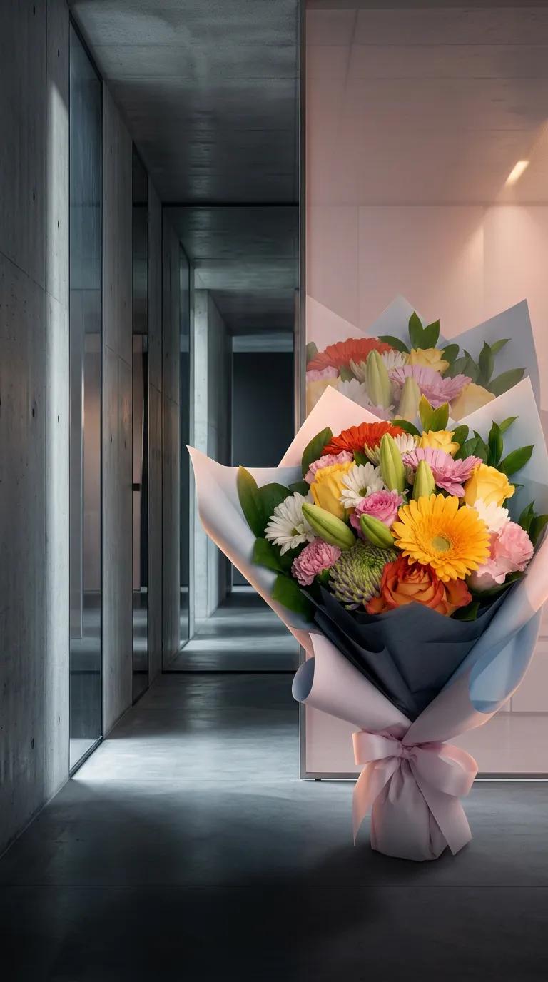 Pastel Zarafet Çiçek Buketi - Açık pembe gül, krem lisianthus ve yeşil yapraklardan oluşan zarif çiçek aranjmanı