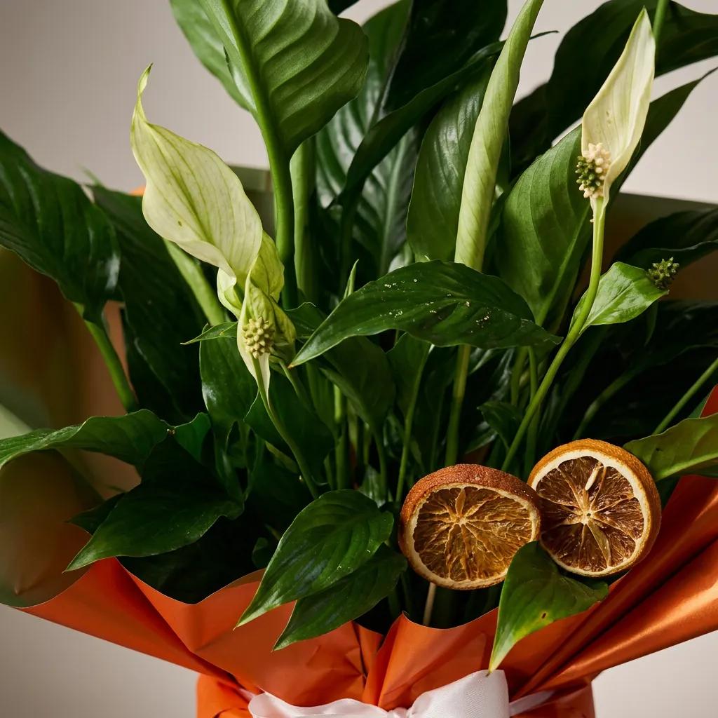 Doğal Huzur Spathiphyllum, beyaz çiçekleri ve yeşil yapraklarıyla, premium terracotta saksıda, İstanbul teslimatı için hazır