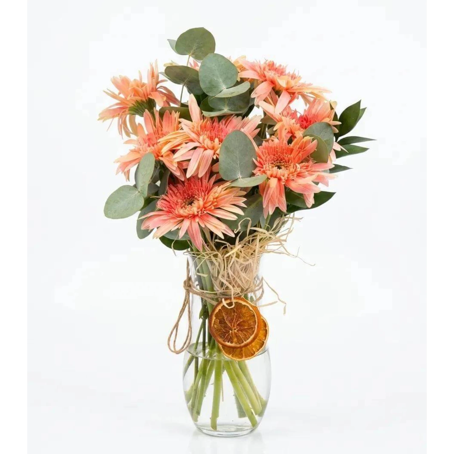 Peach Sunset - Somon Gerbera & Kurutulmuş Portakallı Vazo Tasarımı