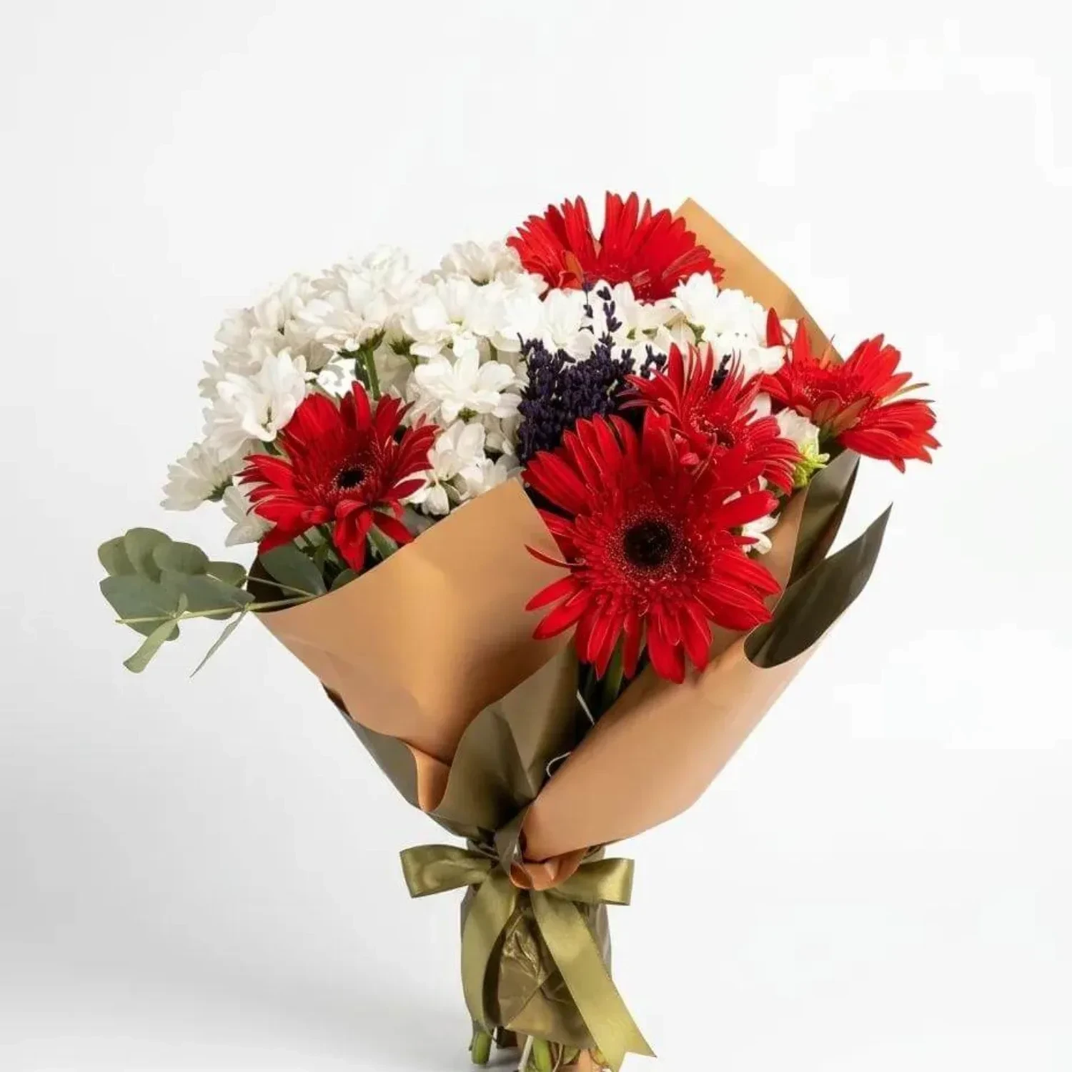 Kırmızı Gerbera & Beyaz Krizantem Tutku Buketi