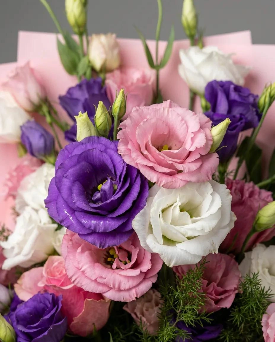 Margarita Mor Pembe Lisianthus Buketi - yakın çekim detay görünümü
