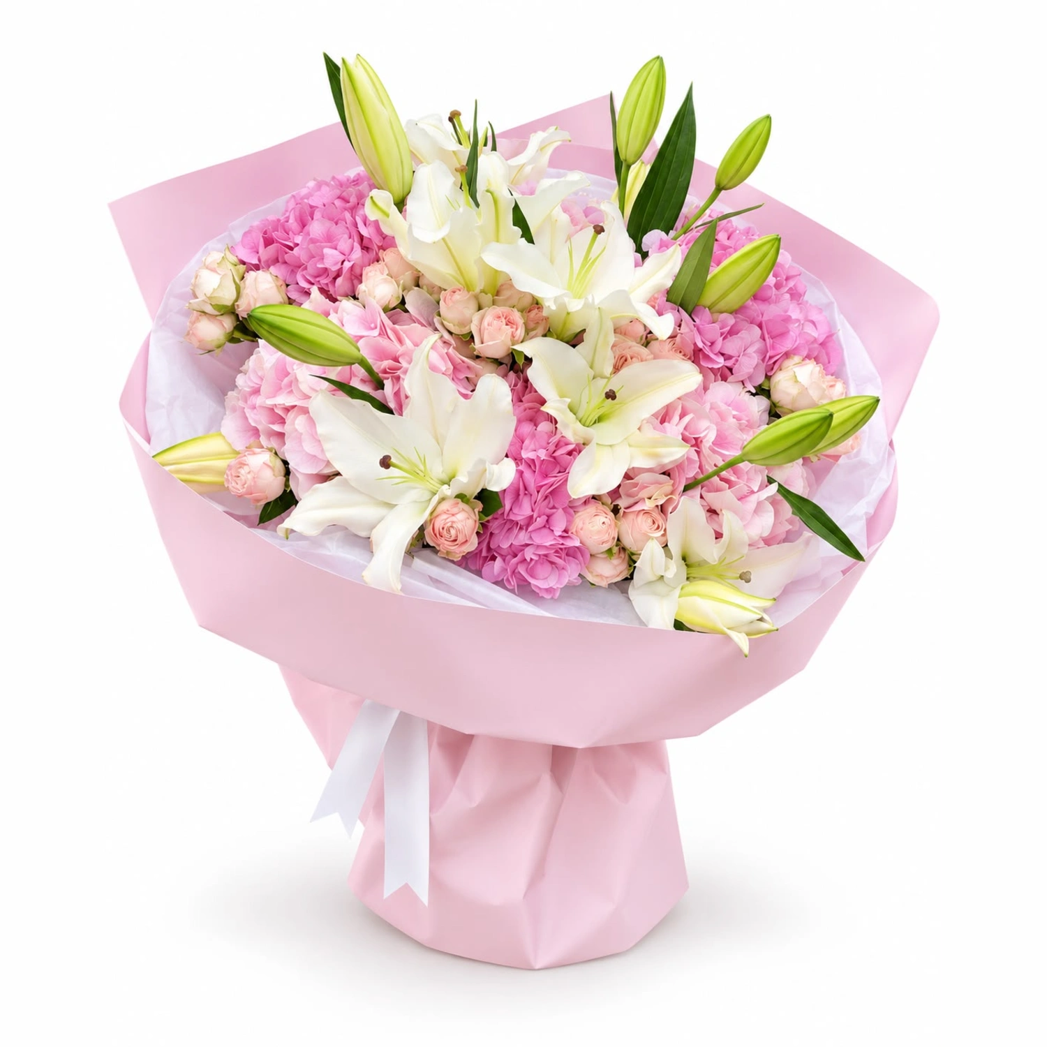 Nika Beyaz Lilyum ve Pembe Gül Buketi