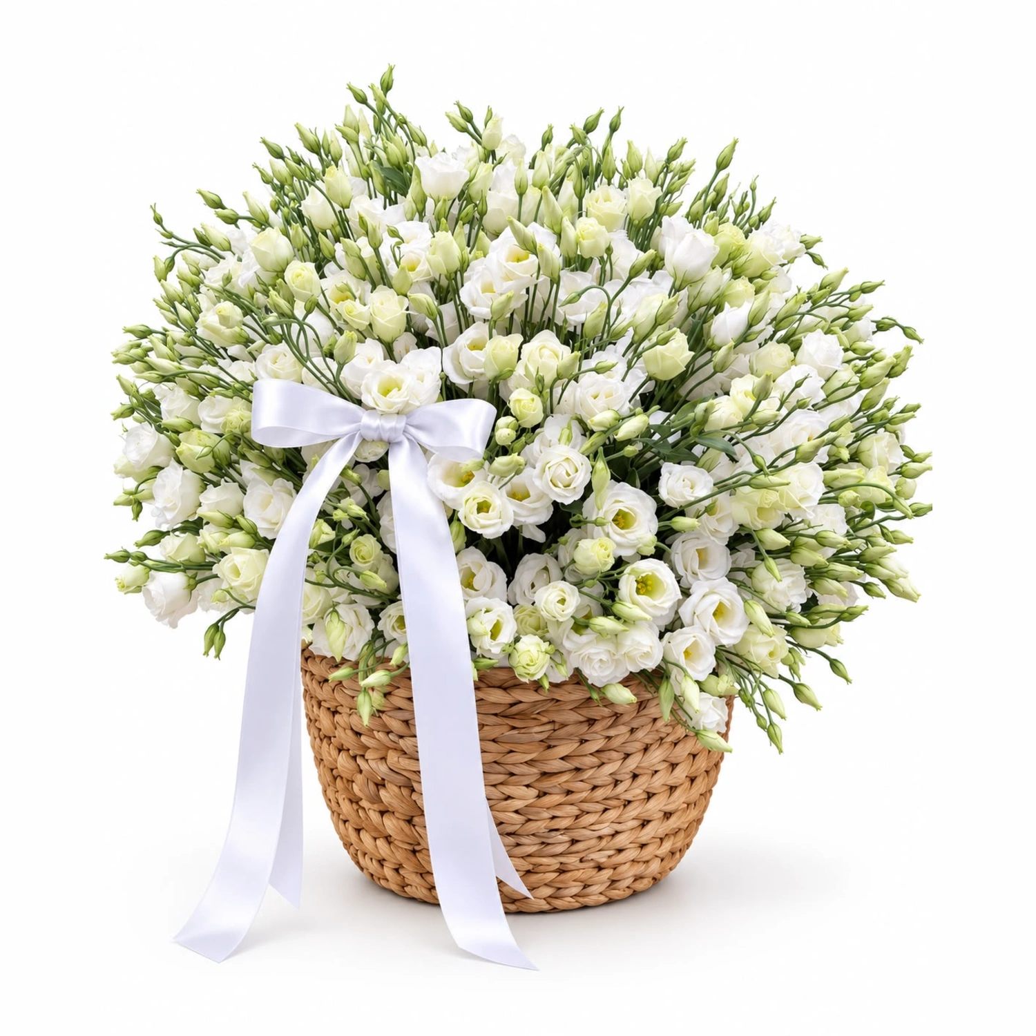 Grace Beyaz Lisianthus Hasır Sepet