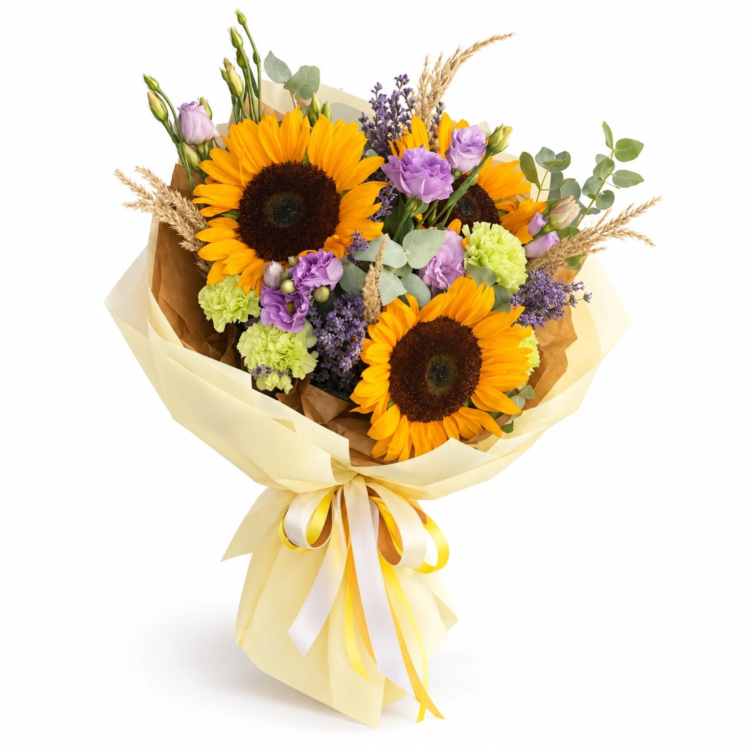 Harper Ayçiçeği ve Mor Lisianthus Buketi