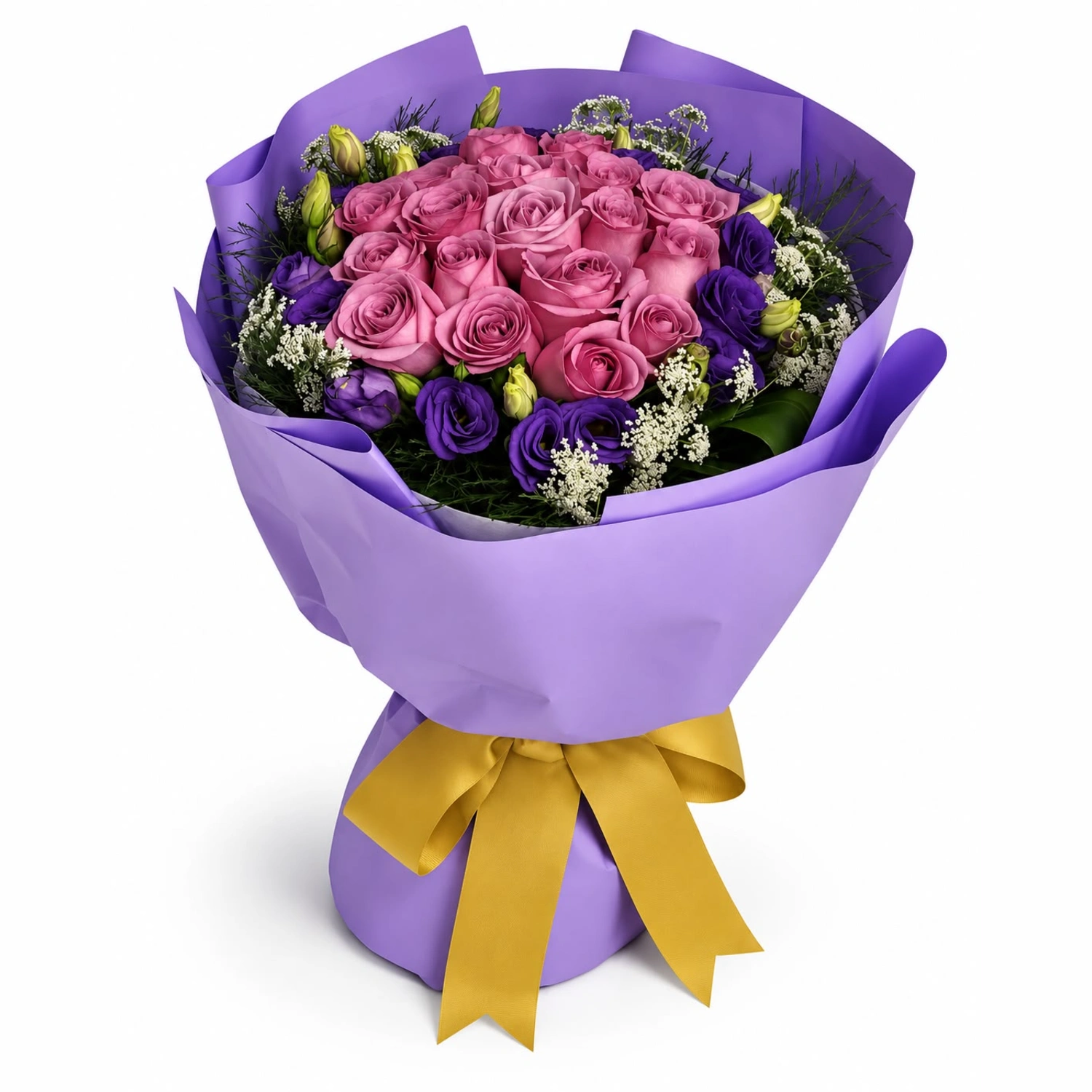 Heidi Pembe Gül ve Mor Lisianthus Lila Buket