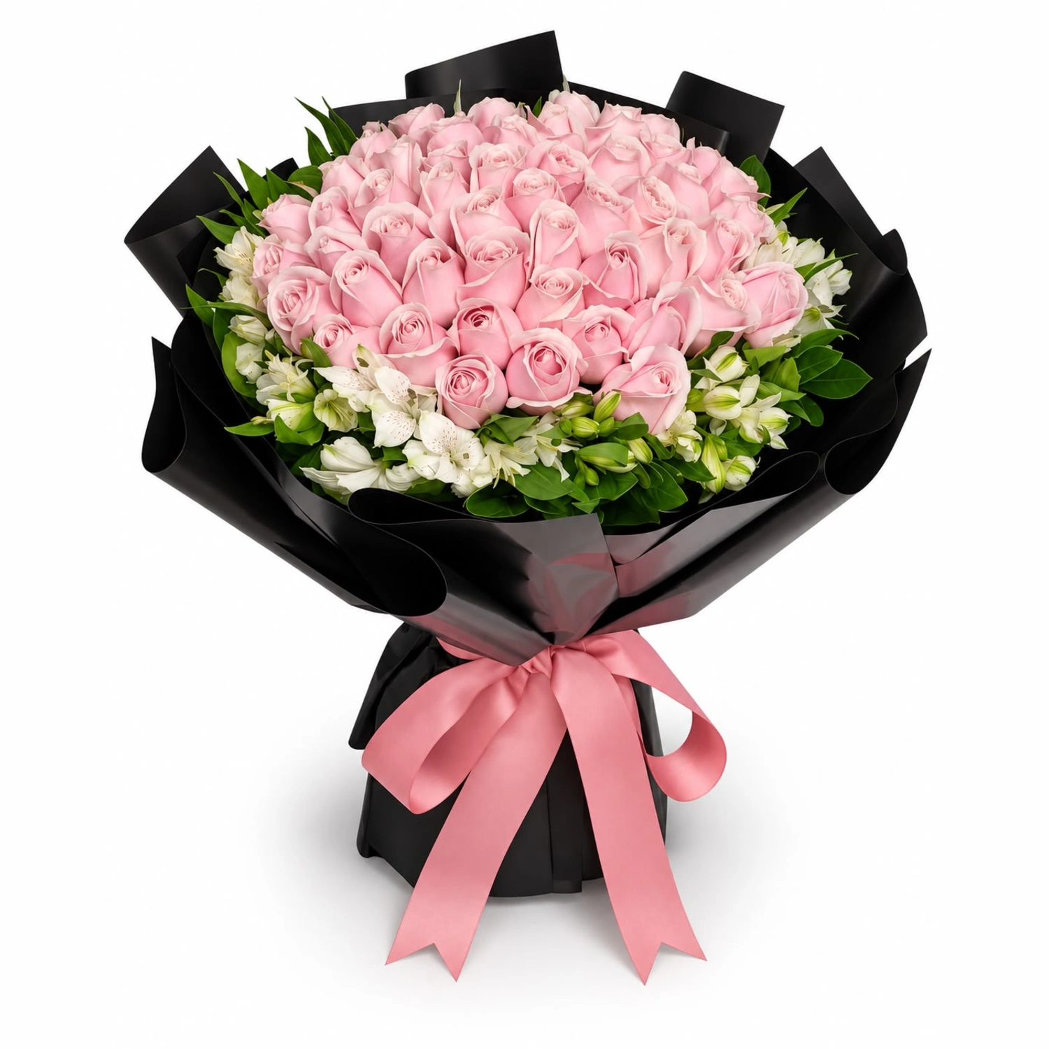 Daphne Buquê de Luxo de Rosas Cor-de-Rosa em Embalagem Preta