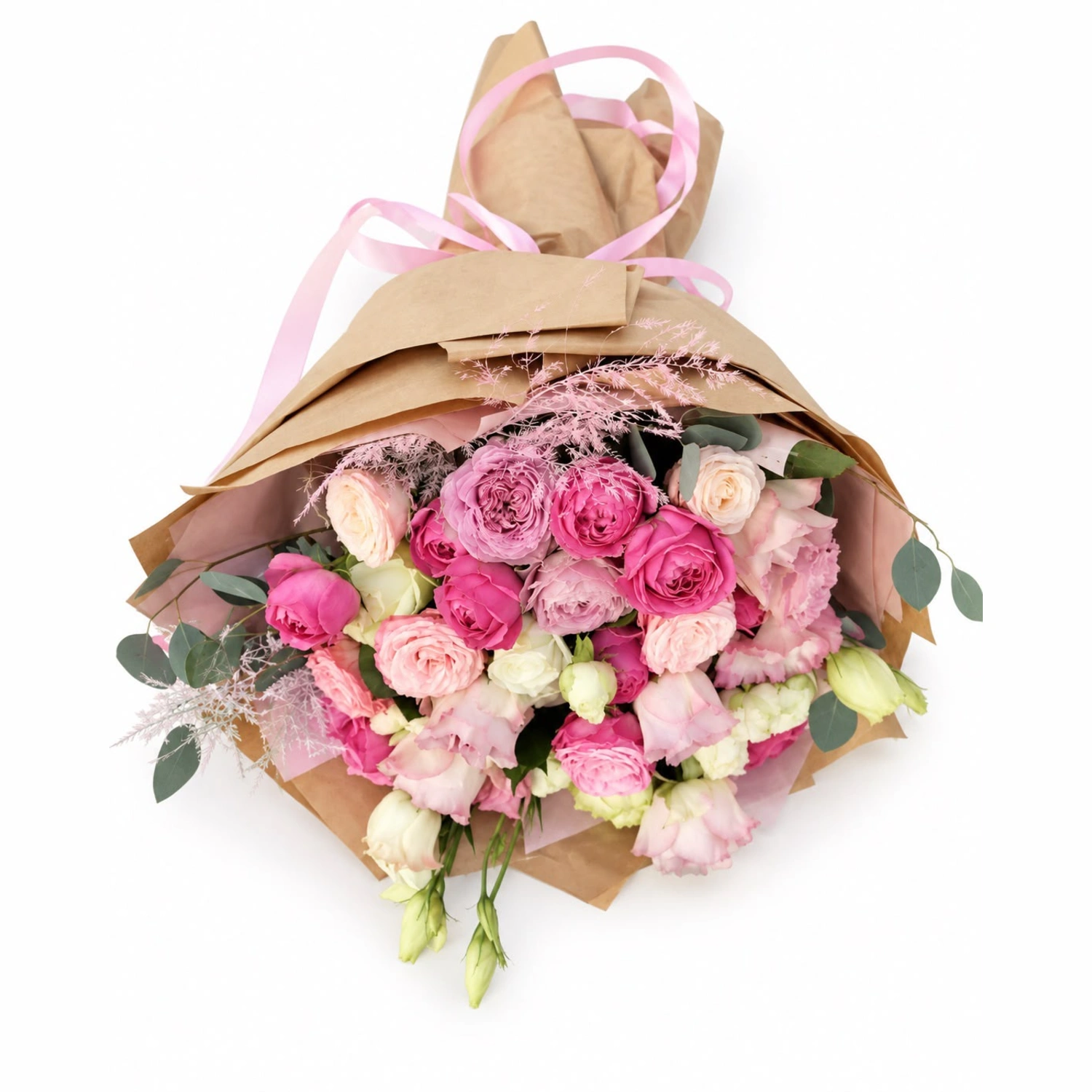 Marisol Pembe Gül ve Lisianthus Kraft Buket