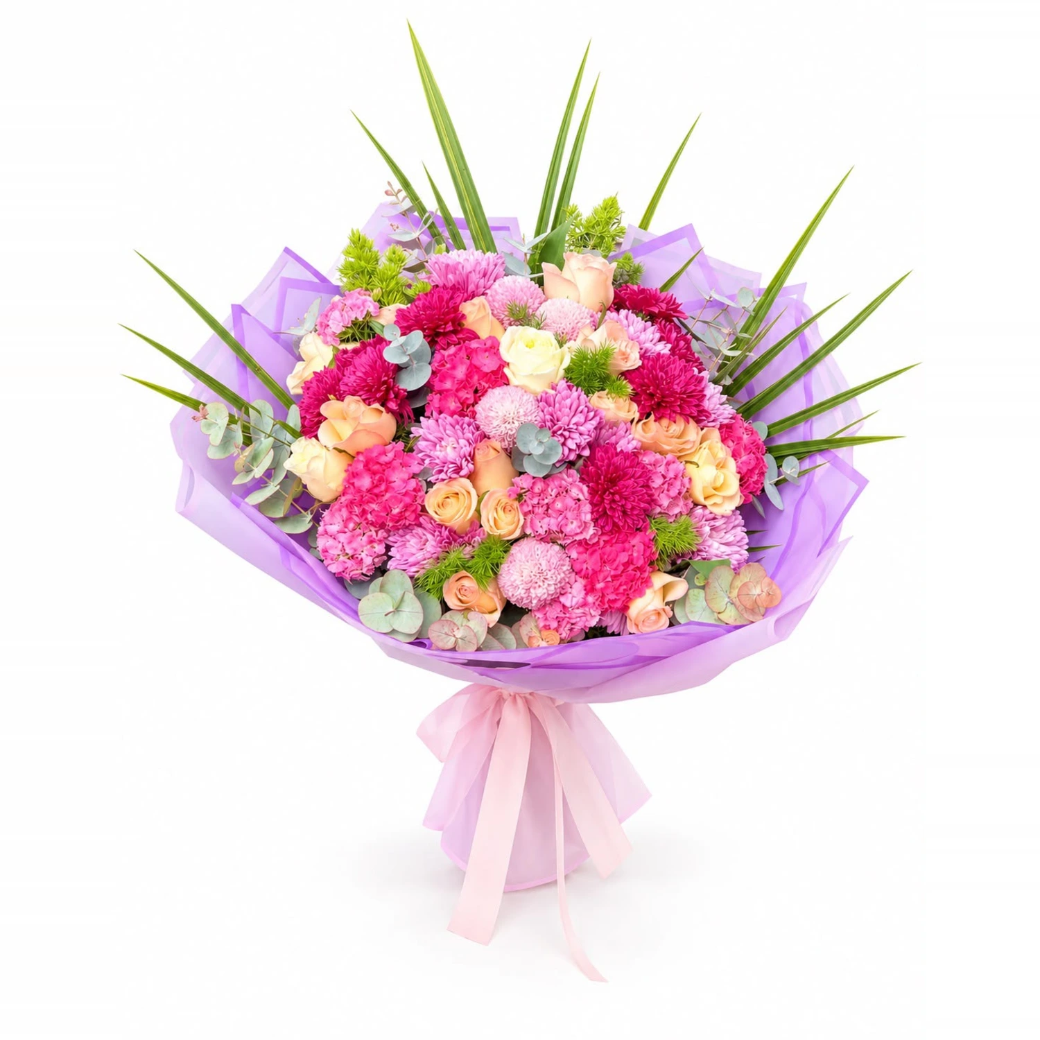 Sasha Renkli Gerbera ve Gül Lila Buket