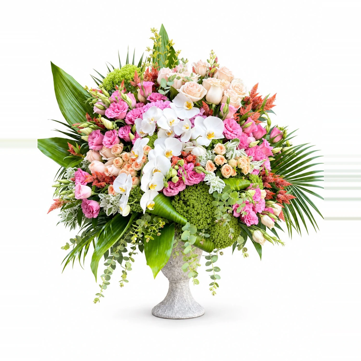 Dagny Beyaz Orkide ve Pembe Alstroemeria Ayaklı Vazo Aranjmanı