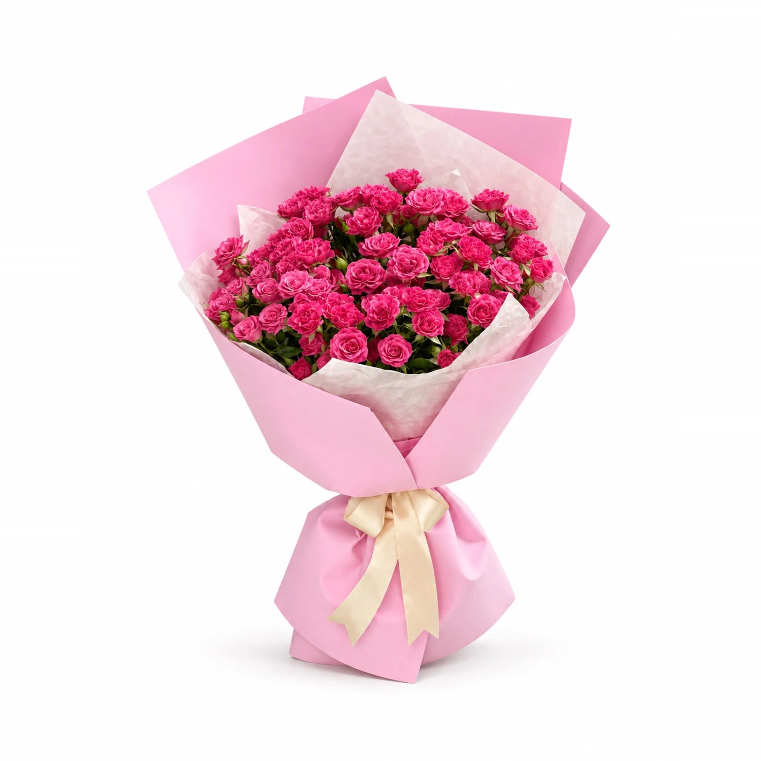 Ida Fuşya Sprey Gül Pembe Ambalaj Mini Buket