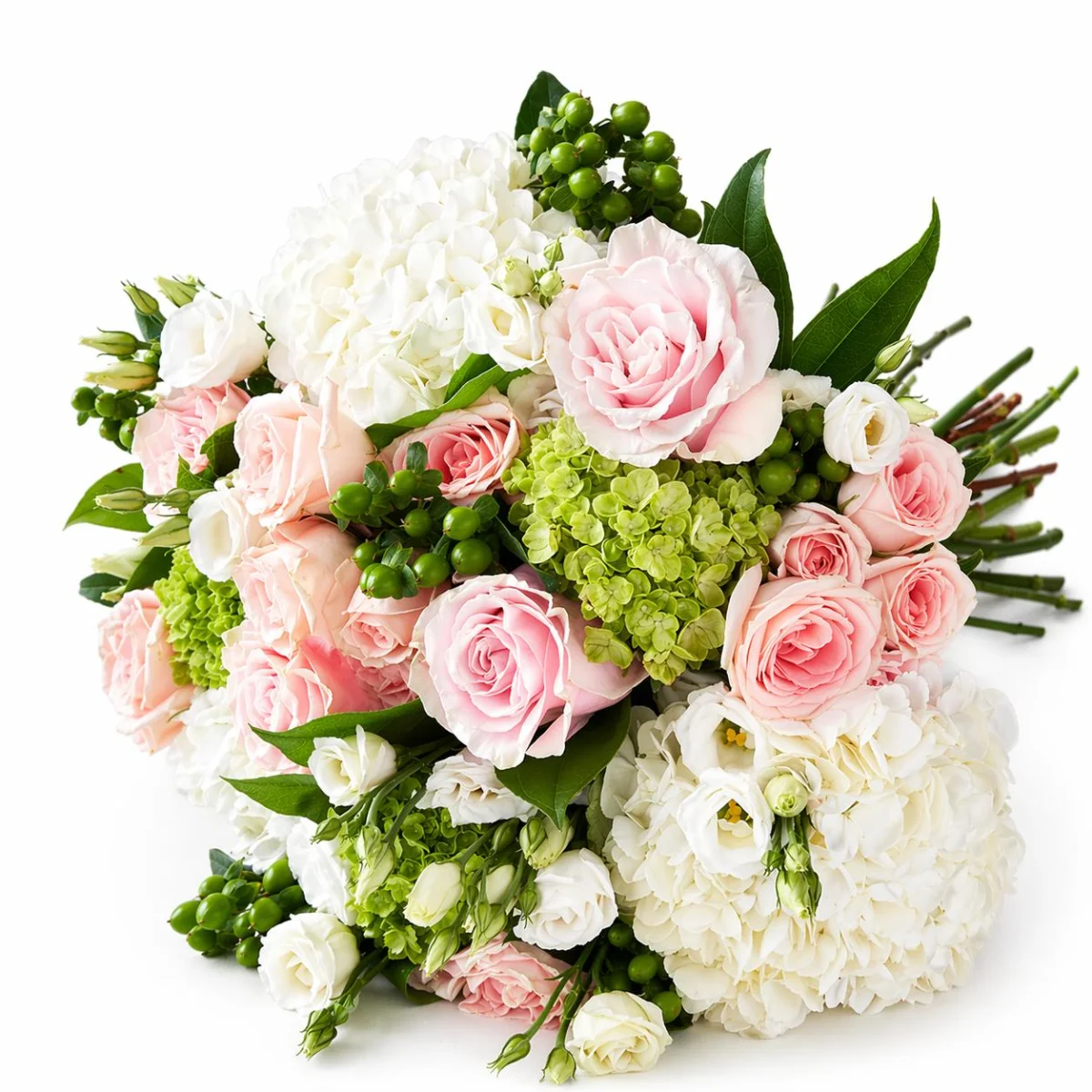 Ortanca, Gül ve Lisianthus El Buketi