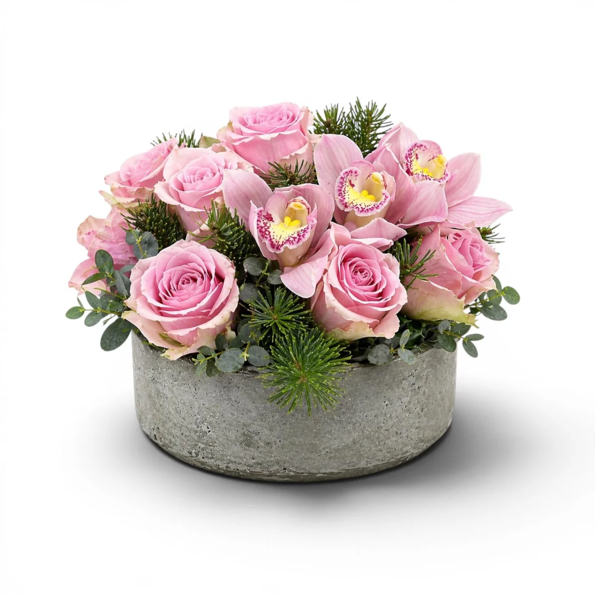 Saksıda Premium Pembe Gül ve Orkide