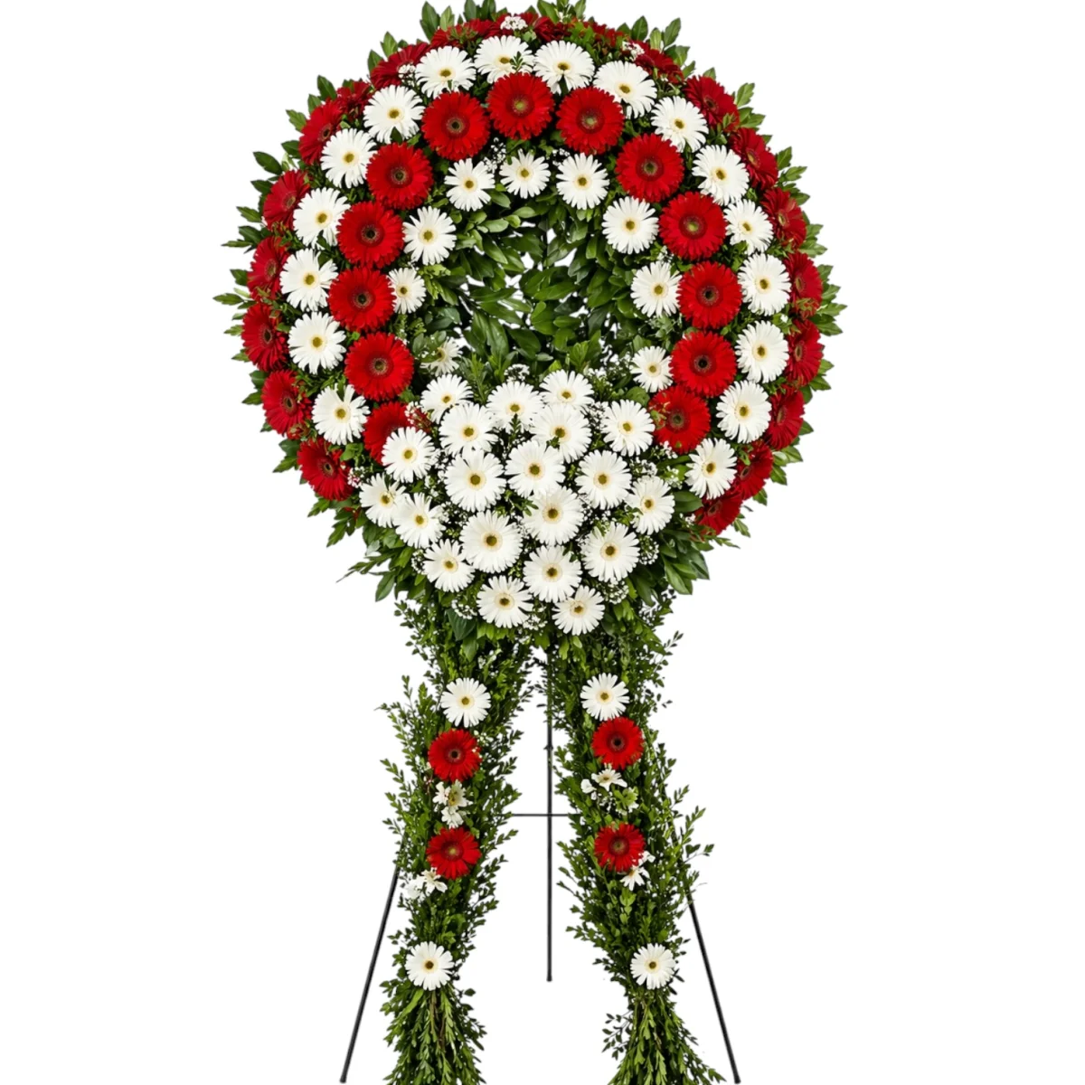 Kırmızı Beyaz Gerbera  Ayaklı Cenaze Çelenk