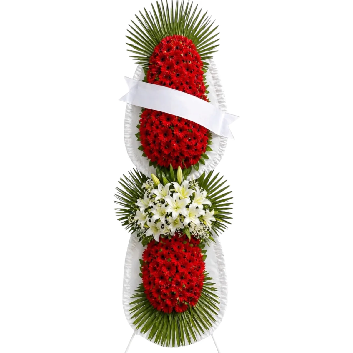 Kırmızı Gerbera ve Beyaz Lilyum Çelenk