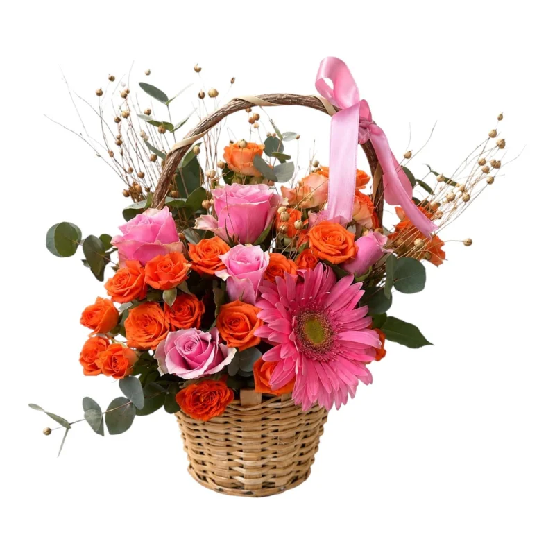 Sunset Bloom Basket Arrangement