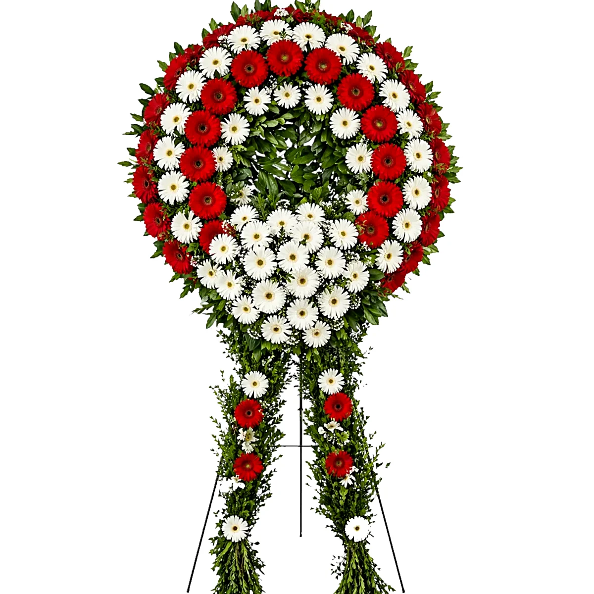 Kırmızı Beyaz Gerbera Ayaklı Cenaze Çelenk