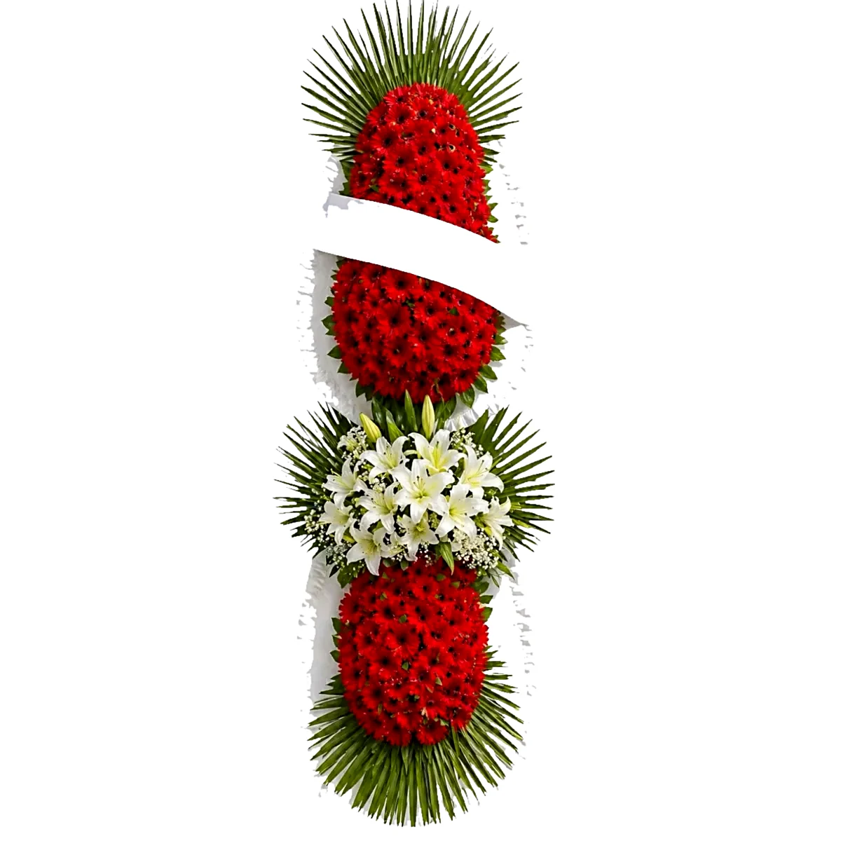 Kırmızı Gerbera ve Beyaz Lilyum Çelenk
