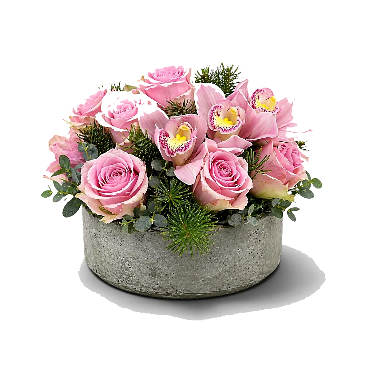 Saksıda Premium Pembe Gül ve Orkide