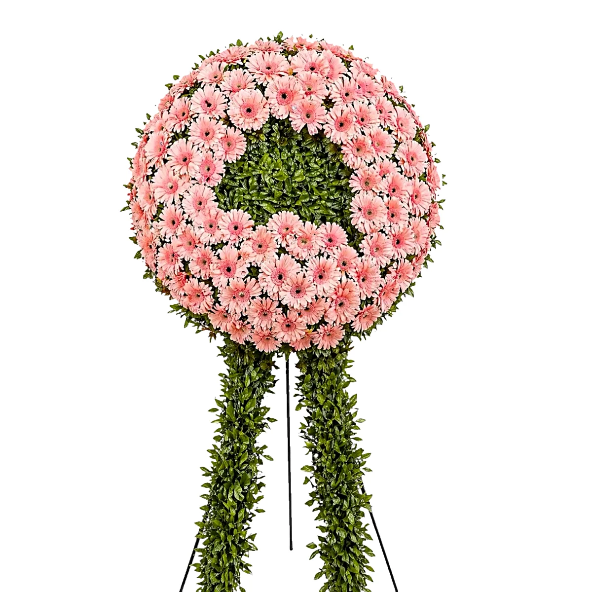 yeşillik Kaplı Ayaklı Pembe Gerbera Ferforje